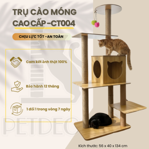 Ảnh của Trụ cào móng nhà cây cho mèo PETDECOR CT004 – Cat tree gỗ lắp ráp cao 134cm